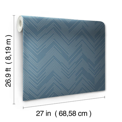 product image for Polished Chevron Wallpaper in Blue/Silver from the Modern Metals Second Edition 79