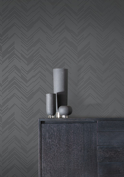 product image for Polished Chevron Wallpaper in Charcoal/Silver from the Modern Metals Second Edition 11