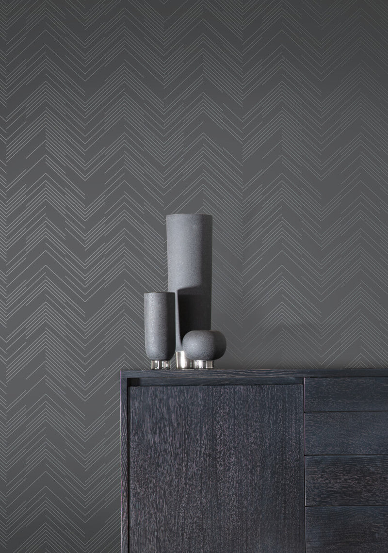 media image for Polished Chevron Wallpaper in Charcoal/Silver from the Modern Metals Second Edition 283