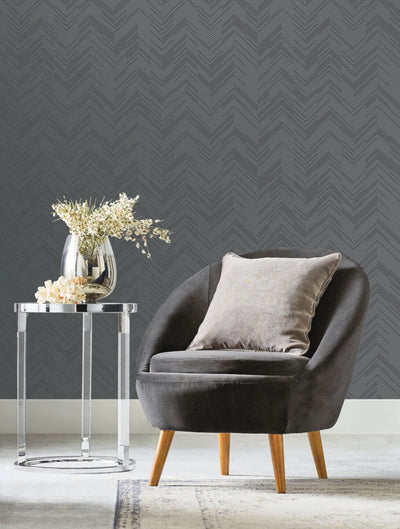 product image for Polished Chevron Wallpaper in Charcoal/Silver from the Modern Metals Second Edition 72