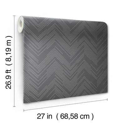 product image for Polished Chevron Wallpaper in Charcoal/Silver from the Modern Metals Second Edition 52