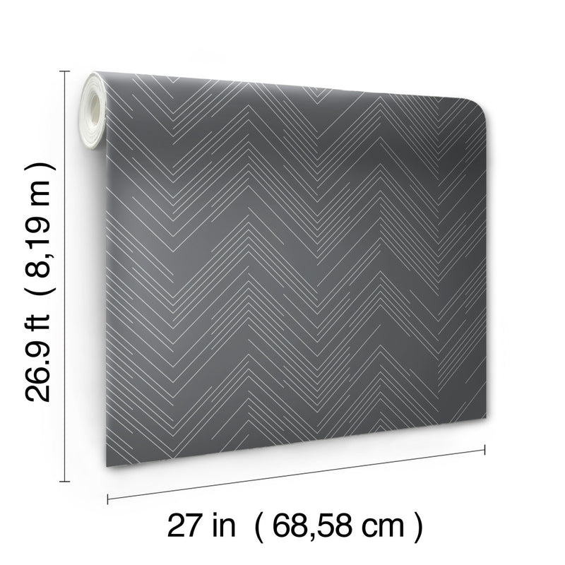 media image for Polished Chevron Wallpaper in Charcoal/Silver from the Modern Metals Second Edition 290