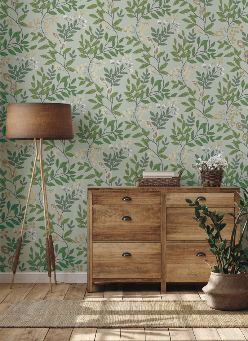 media image for Eden Retreat Wallpaper in Green/Gold from the Mediterranean Collection by York Wallcoverings 240