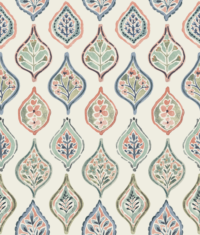 media image for Marketplace Motif Wallpaper in Off White/Green/Pink from the Mediterranean Collection by York Wallcoverings 20