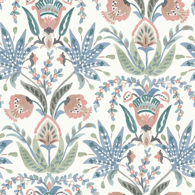 product image of sample seaside jacobean wallpaper in white pink blue from the mediterranean collection by york wallcoverings 1 56