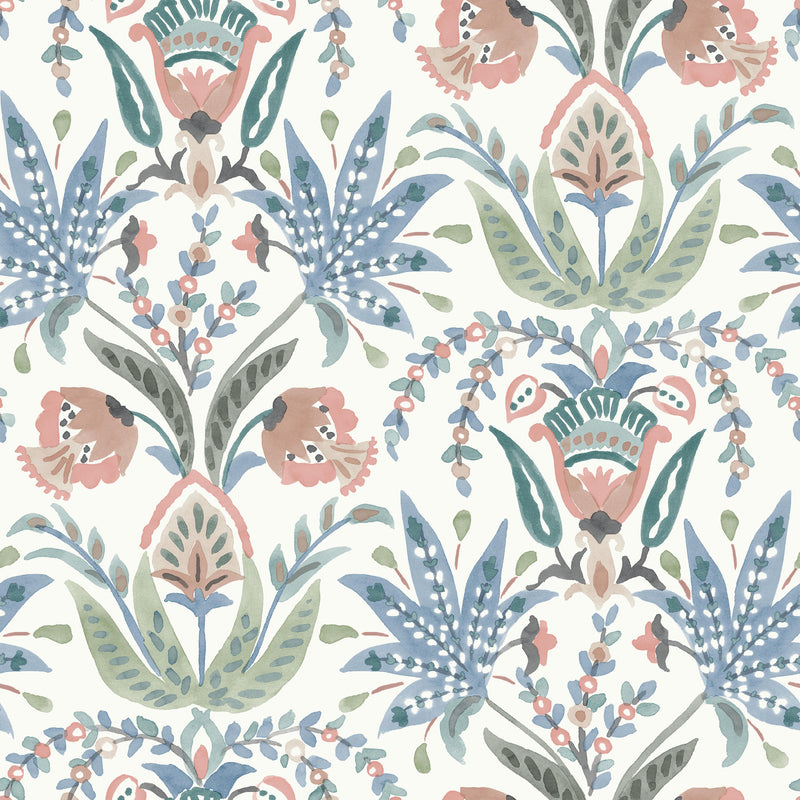 media image for sample seaside jacobean wallpaper in white pink blue from the mediterranean collection by york wallcoverings 1 259