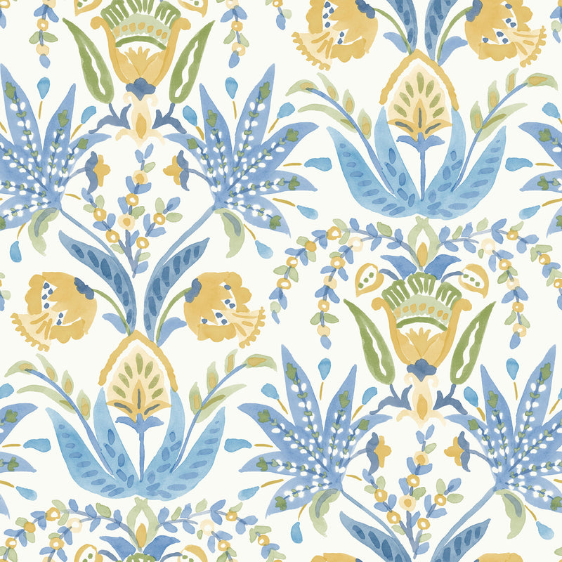 media image for Seaside Jacobean Wallpaper in White/Yellow/Blue from the Mediterranean Collection by York Wallcoverings 216