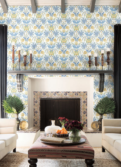 product image for Seaside Jacobean Wallpaper in White/Yellow/Blue from the Mediterranean Collection by York Wallcoverings 86