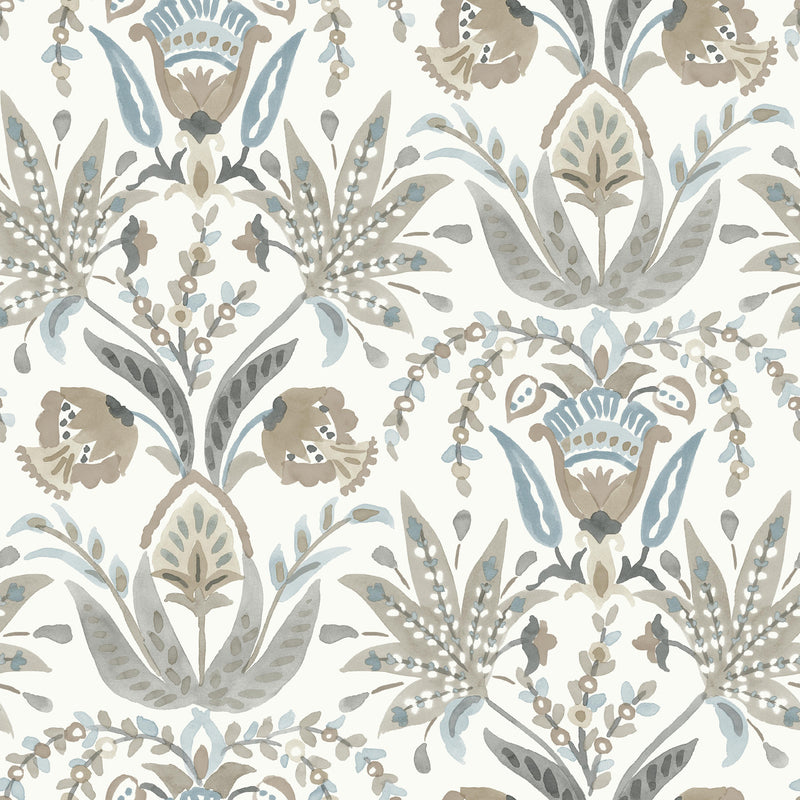 media image for sample seaside jacobean wallpaper in white taupe blue from the mediterranean collection by york wallcoverings 1 215