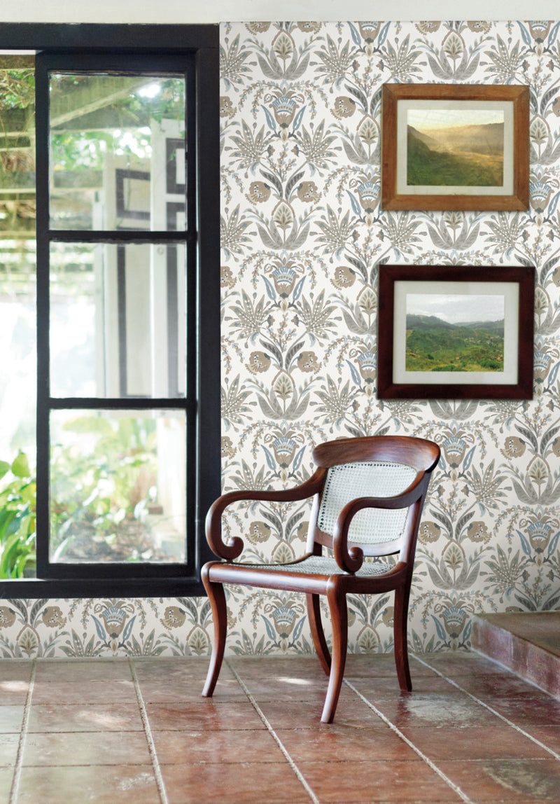 media image for Seaside Jacobean Wallpaper in White/Taupe/Blue from the Mediterranean Collection by York Wallcoverings 28