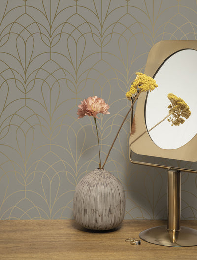 product image for Golden Lines Taupe/Gold MW-085 Wallpaper by Kek Amsterdam 91