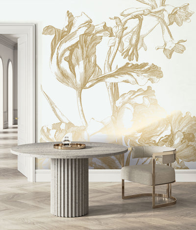 product image for Gold Metallic Wall Mural No. 2 Engraved Flowers in Off-White 89