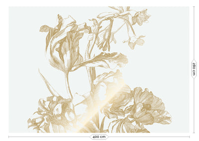 product image for Gold Metallic Wall Mural No. 2 Engraved Flowers in Off-White 99