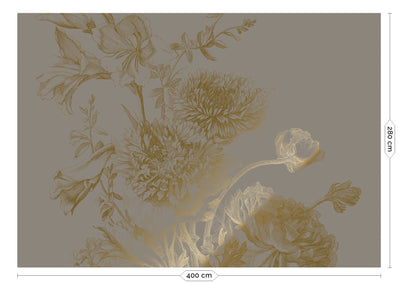 product image for Gold Metallic Wall Mural No. 3 Engraved Flowers in Grey 18