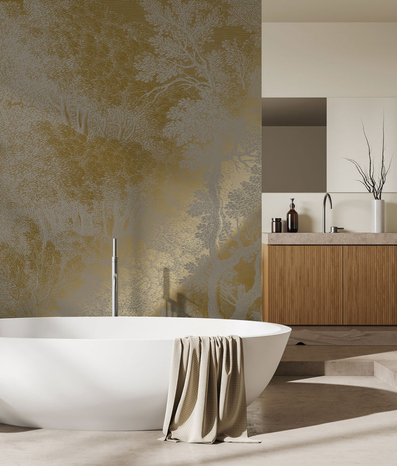 media image for Gold Metallic Wall Mural No. 3 Engraved Landscapes in Grey 265