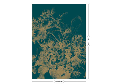 product image for Gold Metallic Wall Mural in Engraved Flowers Petrol 81