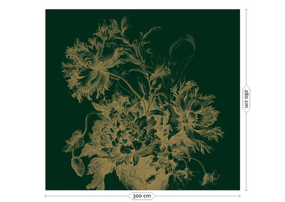 product image for Gold Metallic Wall Mural in Engraved Flowers Green 65