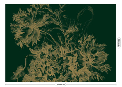 product image for Gold Metallic Wall Mural in Engraved Flowers Green 3