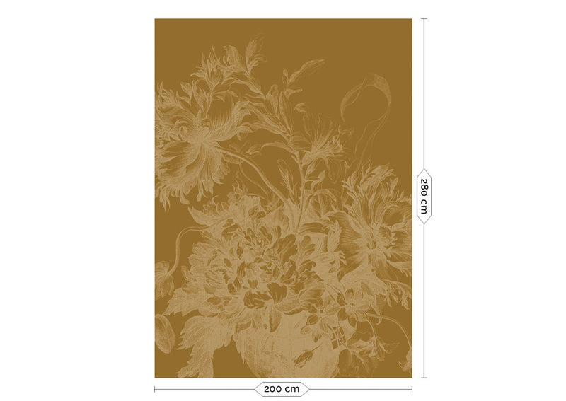 media image for Gold Metallic Wall Mural in Engraved Flowers Ochre 279