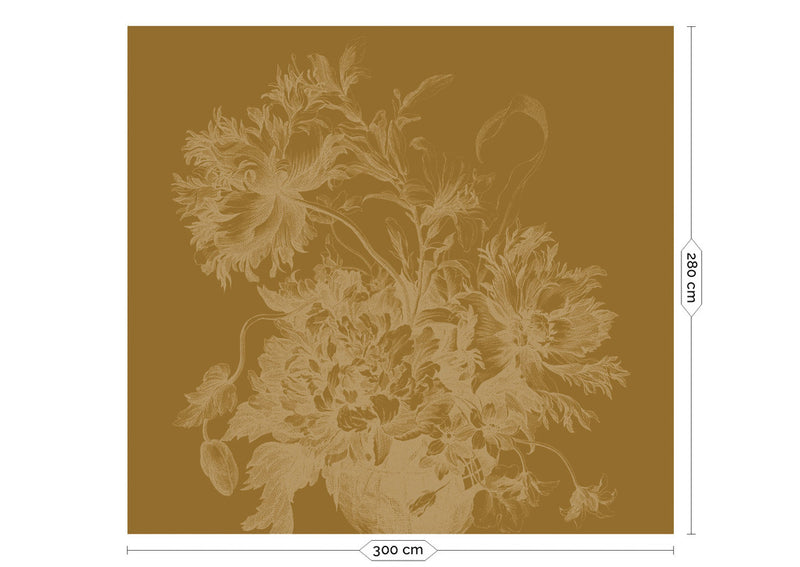 media image for Gold Metallic Wall Mural in Engraved Flowers Ochre 290