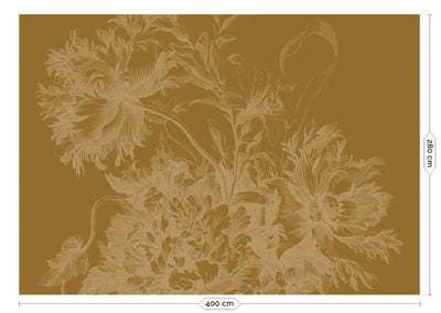 product image for Gold Metallic Wall Mural in Engraved Flowers Ochre 42