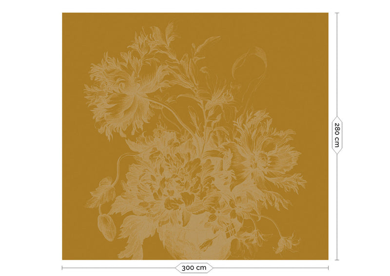 media image for Gold Metallic Wall Mural in Engraved Flowers Yellow 211