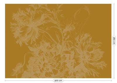 product image for Gold Metallic Wall Mural in Engraved Flowers Yellow 56