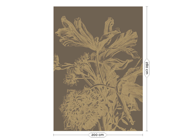 media image for Gold Metallic Wall Mural in Engraved Flowers Brown 26