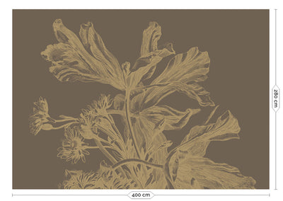 product image for Gold Metallic Wall Mural in Engraved Flowers Brown 69