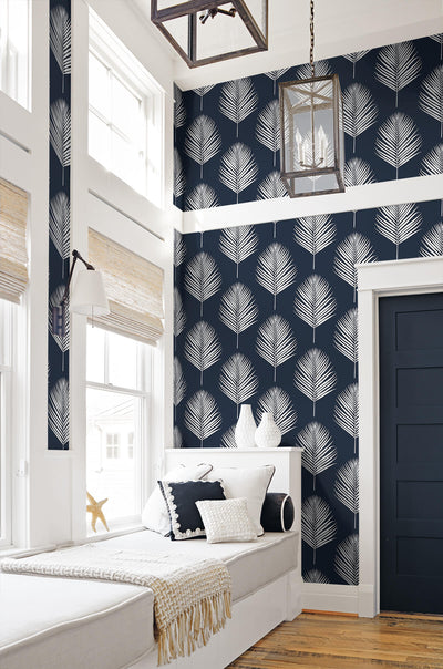 product image for Maui Palm Peel-and-Stick Wallpaper in Midnight Blue and White from the Luxe Haven Collection by Lillian August 56