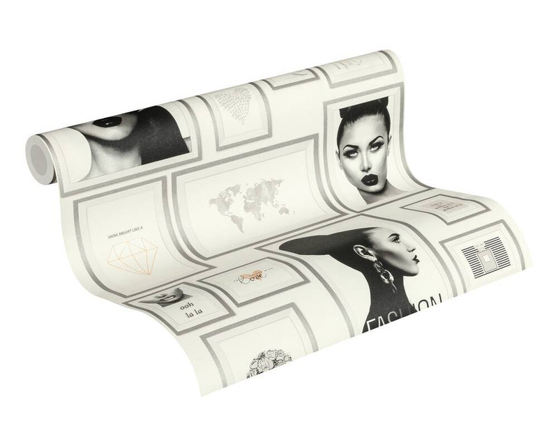 media image for Meya Modern Frames Wallpaper in SIlver and White by BD Wall 247