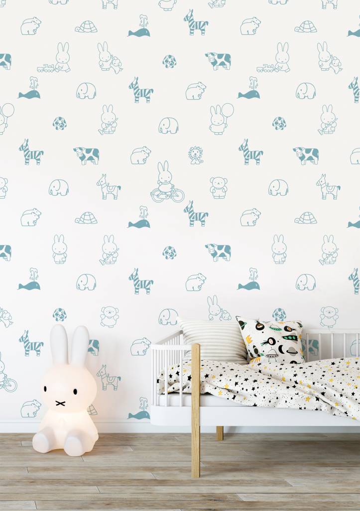 media image for Miffy Animals Kids Wallpaper in Blue by KEK Amsterdam 268