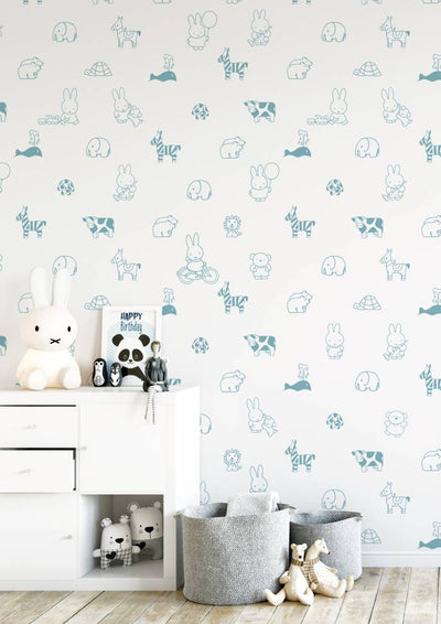 product image for Miffy Animals Kids Wallpaper in Blue by KEK Amsterdam 85
