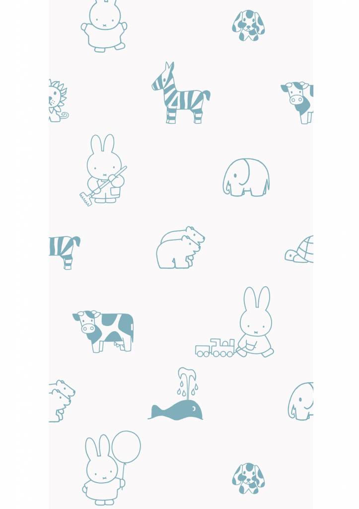 media image for Miffy Animals Kids Wallpaper in Blue by KEK Amsterdam 24
