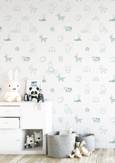 product image for Miffy Animals Kids Wallpaper in Green by KEK Amsterdam 61