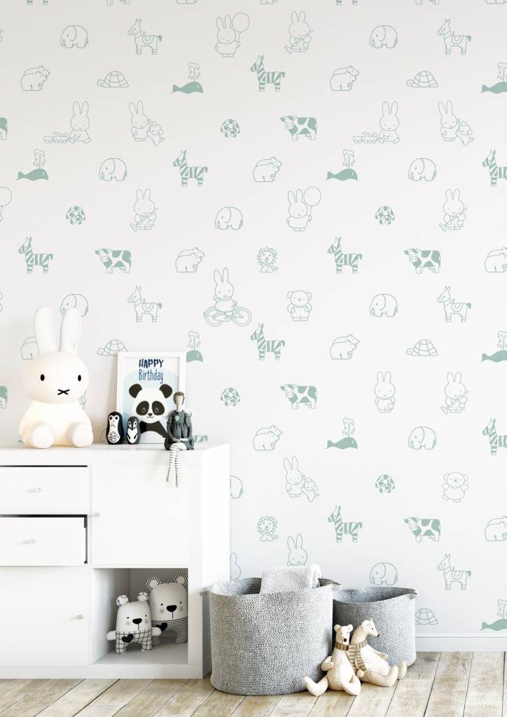 media image for Miffy Animals Kids Wallpaper in Green by KEK Amsterdam 279