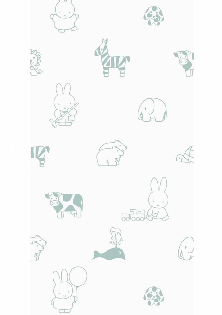 media image for Miffy Animals Kids Wallpaper in Green by KEK Amsterdam 277
