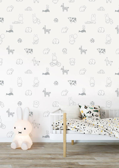 product image for Miffy Animals Kids Wallpaper in Grey by KEK Amsterdam 63