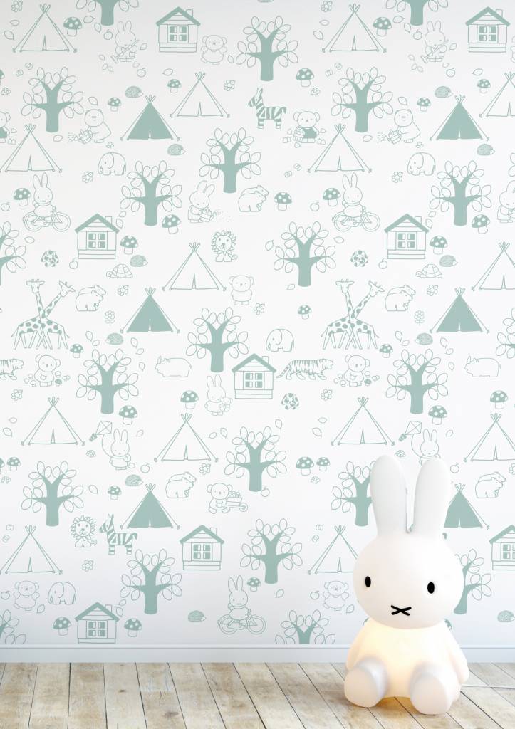 media image for Miffy Outdoor Fun Kids Wallpaper in Green by KEK Amsterdam 269