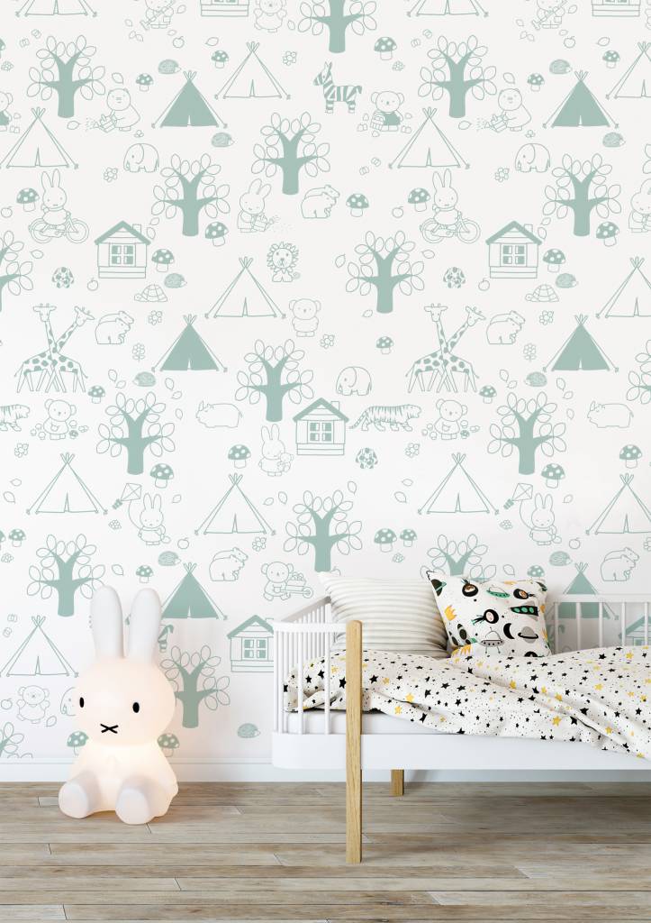 media image for Miffy Outdoor Fun Kids Wallpaper in Green by KEK Amsterdam 21