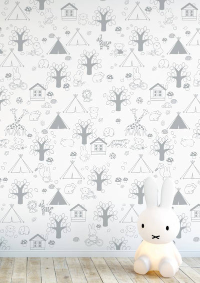 product image for Miffy Outdoor Fun Kids Wallpaper in Grey by KEK Amsterdam 2