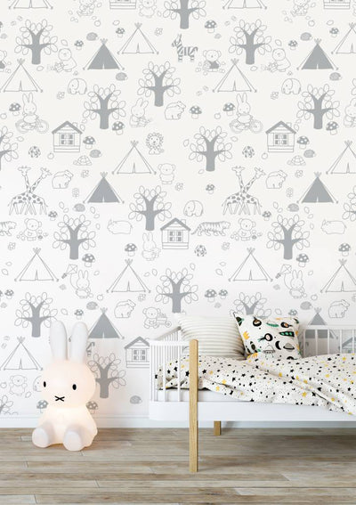 product image for Miffy Outdoor Fun Kids Wallpaper in Grey by KEK Amsterdam 32