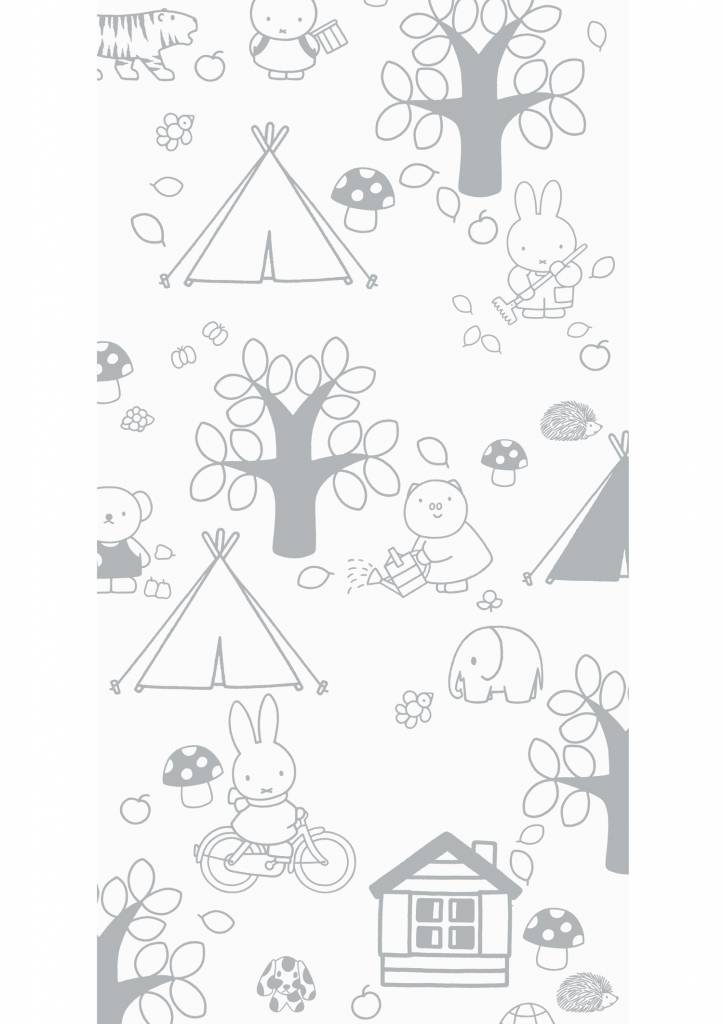 media image for Miffy Outdoor Fun Kids Wallpaper in Grey by KEK Amsterdam 221