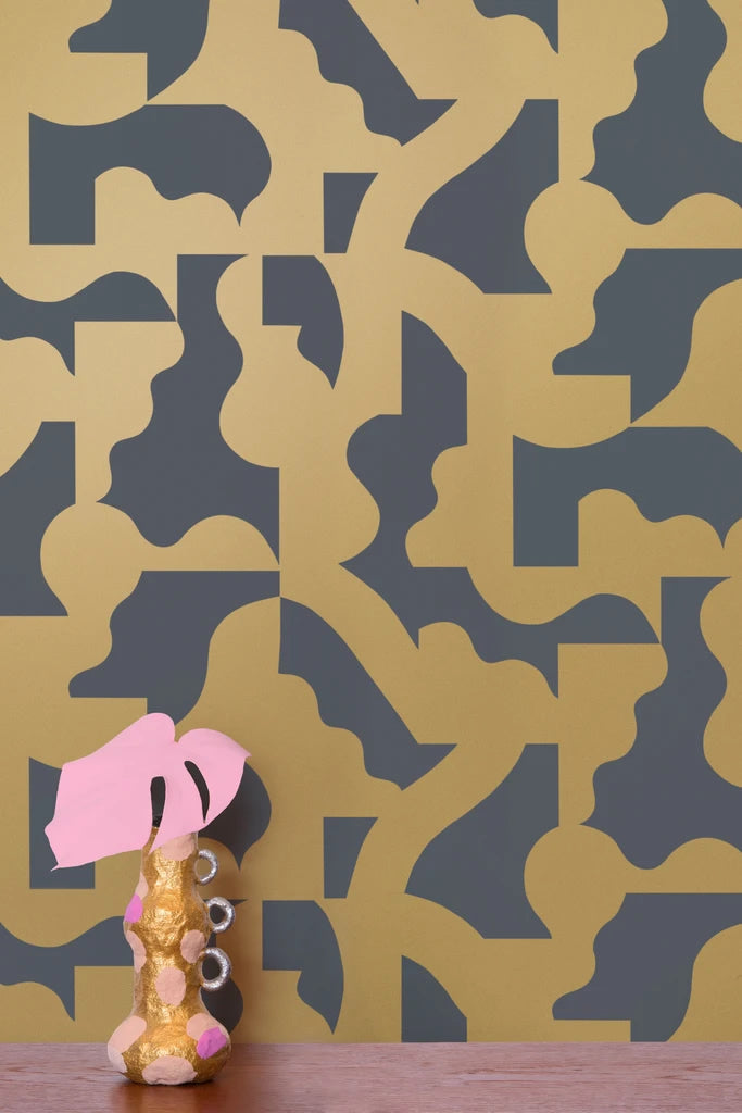 media image for Mixed Signals Wallpaper in Gold on Charcoal by Thatcher Studio 22