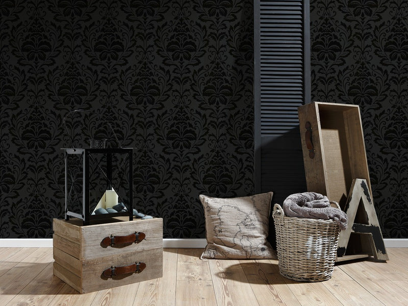 media image for Modern Damask Wallpaper in Black and White design by BD Wall 285