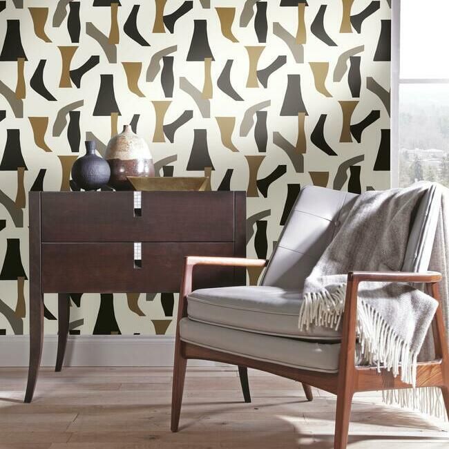 media image for Modernist Peel & Stick Wallpaper in Black and Gold by York Wallcoverings 29