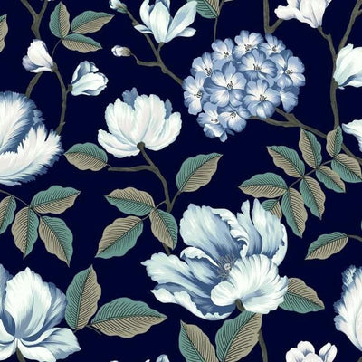 product image of Morning Garden Wallpaper in Navy from the Grandmillennial Collection by York Wallcoverings 556