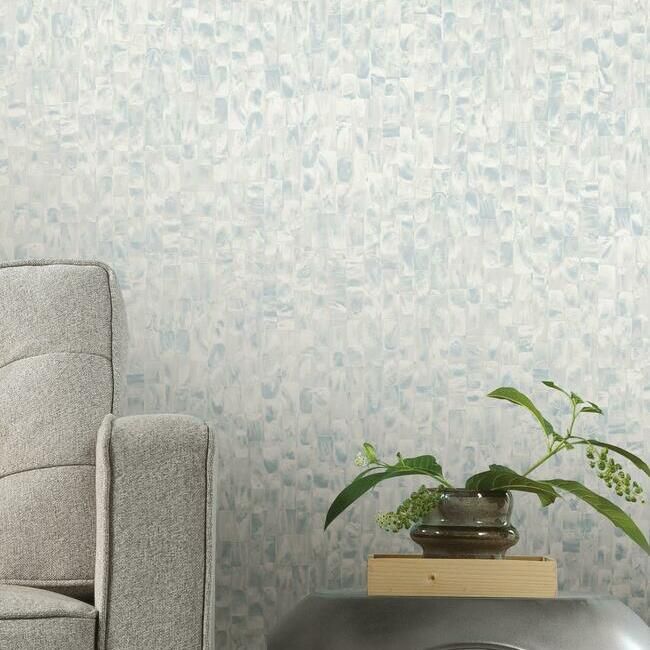 media image for Mother Of Pearl Peel & Stick Wallpaper in Grey Blue from the Stonecraft Collection by York Wallcoverings 23