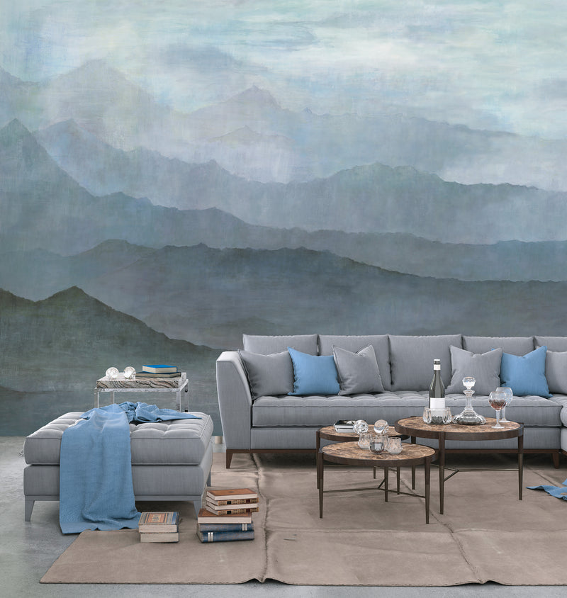 media image for Misty Mountain Blue Wall Mural from the Atmosphere Collection by Galerie Wallcoverings 274