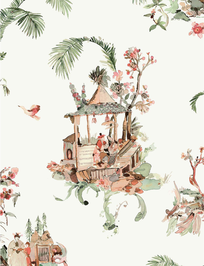 media image for Signature Toile Chinoise Coral/Green Wallpaper by Nina Campbell 296